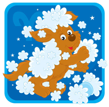 Zodiac sign of Aries as a pup playing with woolのイラスト素材