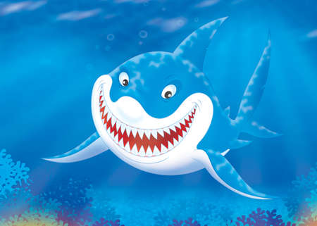 Crafty smiling Carcharodon on a reefの写真素材