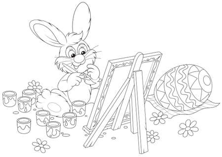 Easter Bunny drawing a decorated Easter egg のイラスト素材