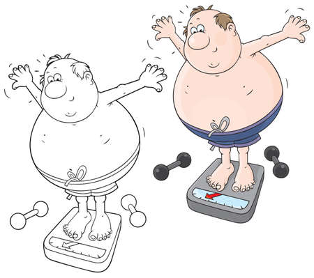 Funny man training for weight lossのイラスト素材