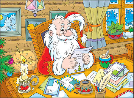 Father Christmas reading letters from childrenのイラスト素材