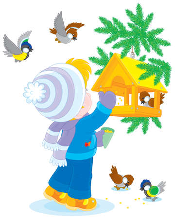 Child feeds birdsのイラスト素材