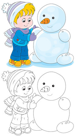 Child makes a snowmanのイラスト素材