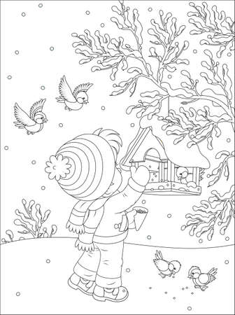 Child feeds birdsのイラスト素材