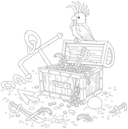 Pirate Parrot and treasure chestのイラスト素材