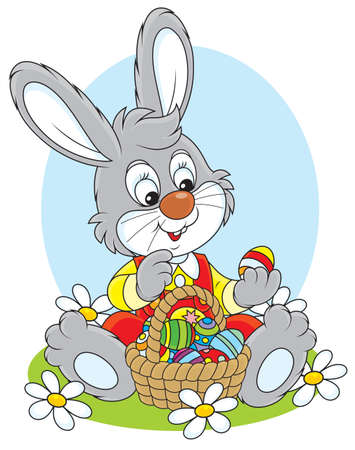 Easter Bunny with a basket of eggsのイラスト素材