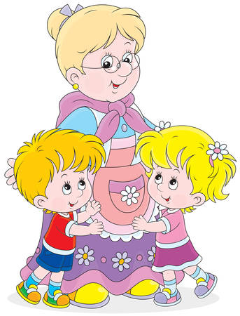 Granny and her grandchildrenのイラスト素材