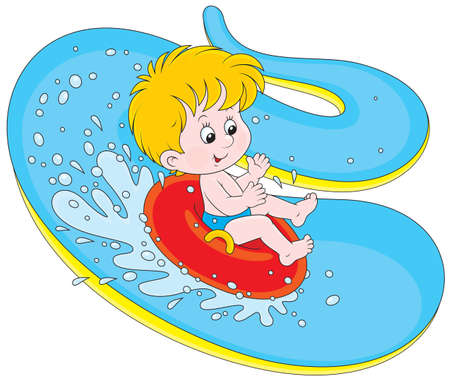 Little boy slides down in a waterparkのイラスト素材