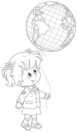 Schoolgirl holds a globe - balloonのイラスト素材
