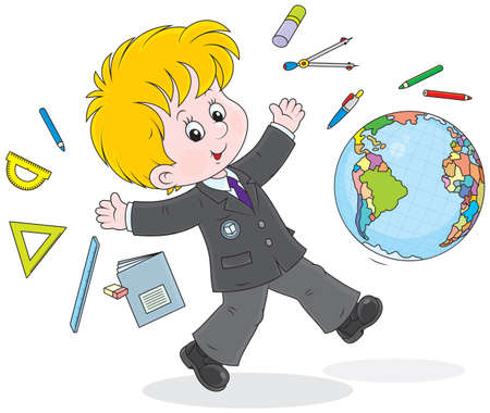 schoolboy running after lessons のイラスト素材
