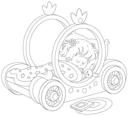 Little girl sleeps in her bed - carriage of a princessのイラスト素材