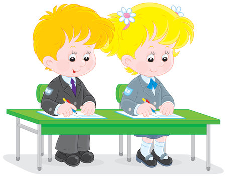 School children writingのイラスト素材