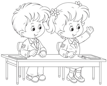 Schoolchildren answering a questionのイラスト素材