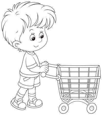 Boy with a shopping trolleyのイラスト素材
