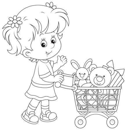 Girl with a shopping trolley of toysのイラスト素材