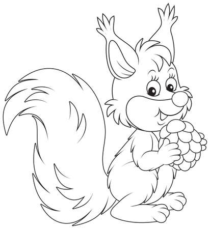 Little squirrel holding a small fir coneのイラスト素材