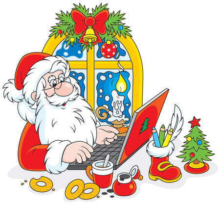 Father Christmas checking his emailのイラスト素材