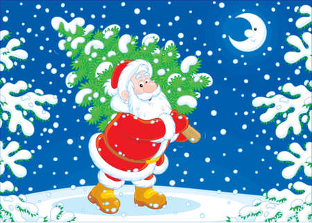 Santa Claus with a Christmas treeのイラスト素材