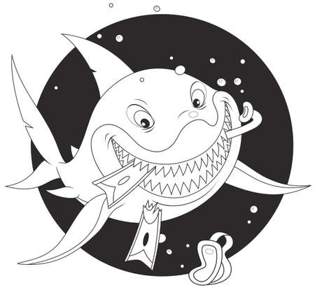 Great white shark with a mask, a snorkel and flippersのイラスト素材
