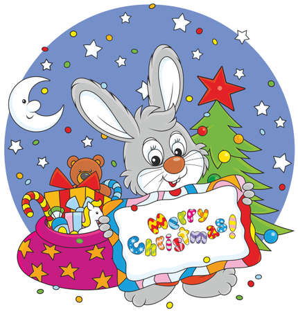 Bunny with Christmas cardのイラスト素材