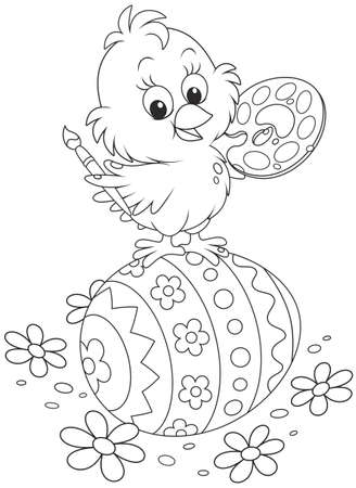 Little chick painted an Easter eggのイラスト素材