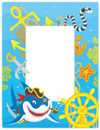 Frame with a pirate sharkのイラスト素材