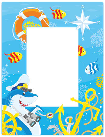 Frame with a shark captainのイラスト素材