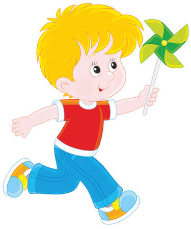 Boy playing with a whirligigのイラスト素材
