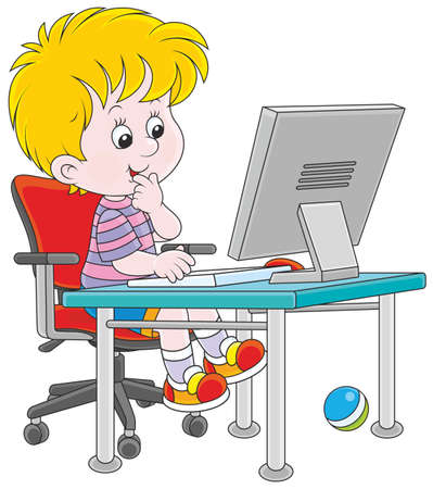 little boy playing computer gamesのイラスト素材