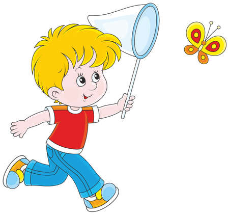 Boy catching a butterflyのイラスト素材