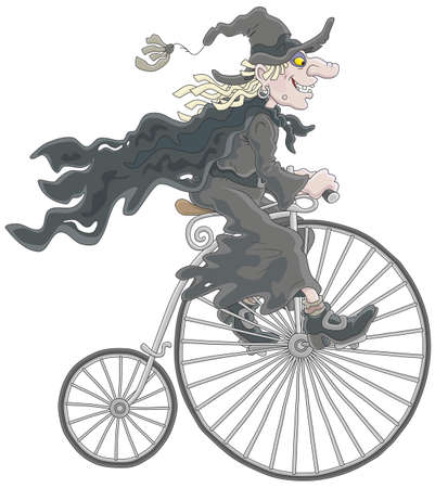 Halloween witch riding an antique bicycleのイラスト素材