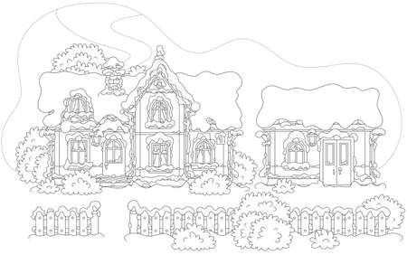 Snow-covered house of Santa Claus and his workshop at the Northのイラスト素材