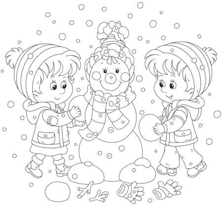 Small children making a funny Christmas snowmanのイラスト素材