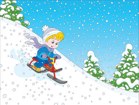 Child riding a snow scooterのイラスト素材