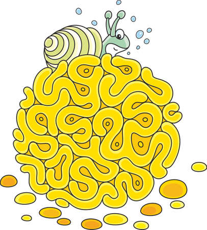 small sea snail slowly crawling on a round yellow coralのイラスト素材