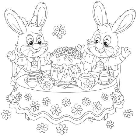 Bunnies with an Easter cakeのイラスト素材