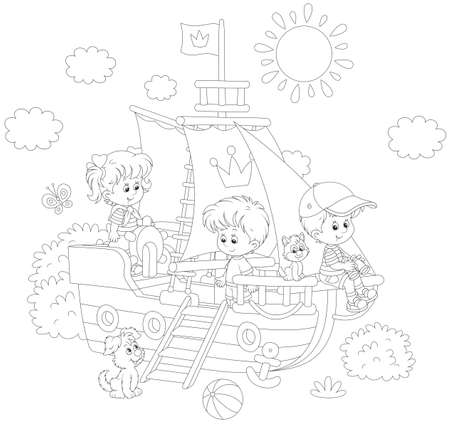 Little children playing on a playground in a parkのイラスト素材
