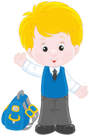 Schoolboy with his schoolbagのイラスト素材