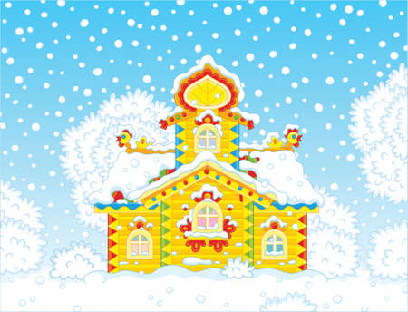 small wooden tower covered with snow on Christmasのイラスト素材