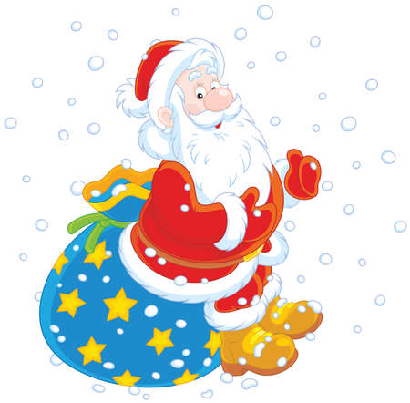 Santa with his gift bag on a white background.のイラスト素材
