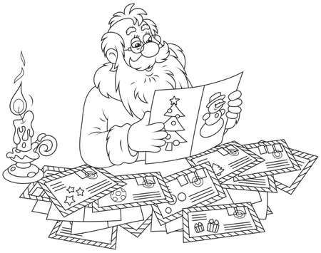 Santa Claus reading letters from childrenのイラスト素材
