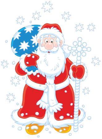 Santa Claus with his gift bag and a magical staffのイラスト素材
