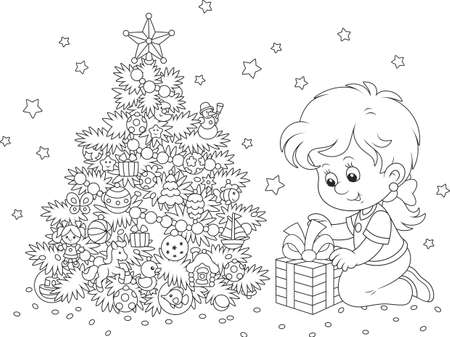 Girl with a Christmas gift.のイラスト素材