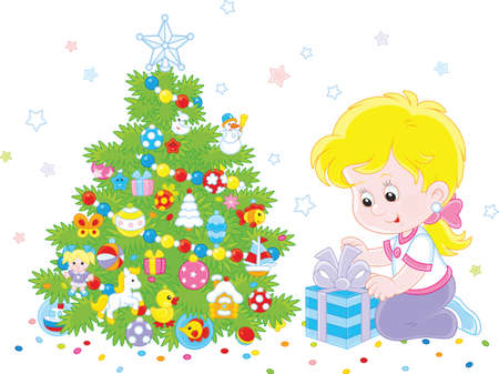 Girl with a Christmas gift.のイラスト素材