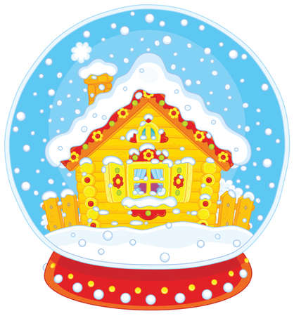 Christmas crystal ball with a snow-covered houseのイラスト素材