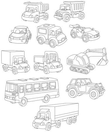 Set of toy cars, trucks and busesのイラスト素材