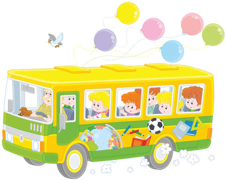 Kids in a school bus.のイラスト素材