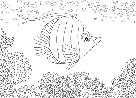 butterfly fish over a coral reefのイラスト素材
