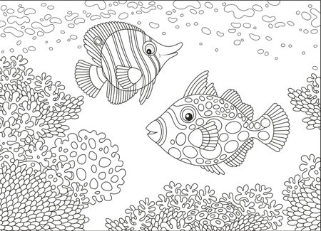 Butterfly fish and triggerfish iconsのイラスト素材