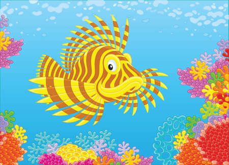 Scorpionfish on a coral reefのイラスト素材
